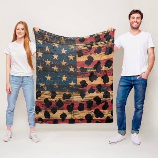 Rustic Amerikaanse vlag luipaardprint (4) Fleece Deken (In situ)