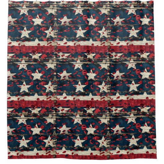 Rustic Amerikaanse vlag luipaardprint (7) Douchegordijn (Voorkant)