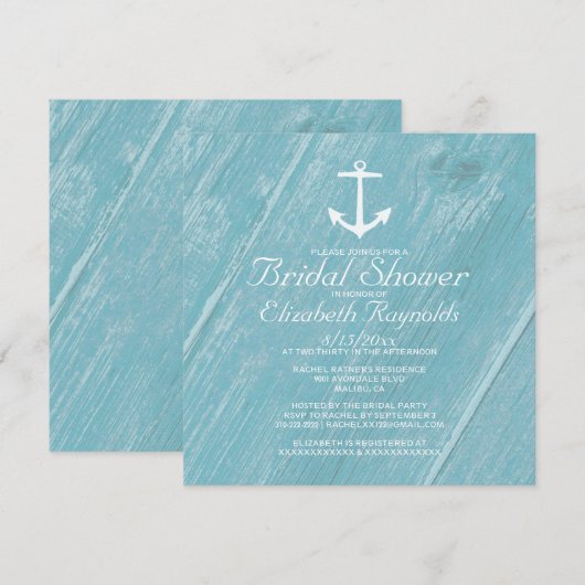 Rustic Anchor Bridal Shower-uitnodigingen Kaart (Voorkant / Achterkant)