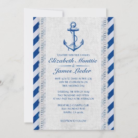Rustic Anchor Nautical Wedding Invitations Kaart (Voorkant)
