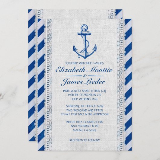 Rustic Anchor Nautical Wedding Invitations Kaart (Voorkant / Achterkant)