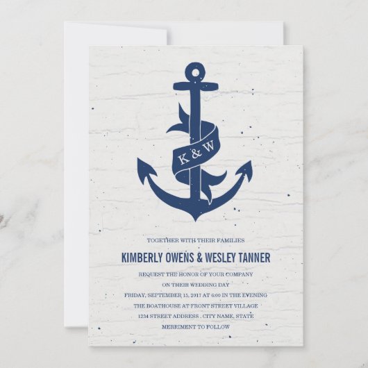 Rustic Anchor Wedding Invitation / marine Kaart (Voorkant)