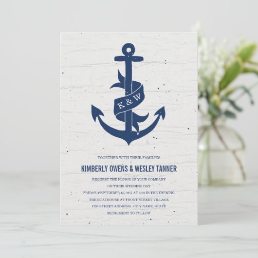 Rustic Anchor Wedding Invitation / marine Kaart (Staand voorkant)