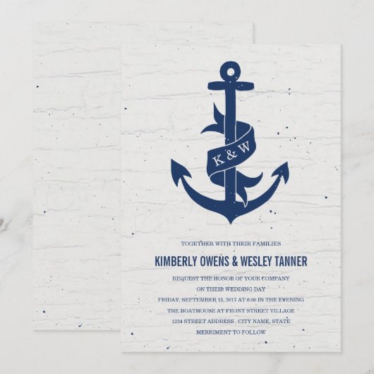 Rustic Anchor Wedding Invitation / marine Kaart (Voorkant / Achterkant)