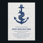 Rustic Anchor Wedding Invitation / marine Kaart<br><div class="desc">Navy gekleurd krijtbord stijl anker,  op een gebroken witte houten look achtergrond. Een lint op het anker kan worden aangepast met de initialen van het gelukkige paar. Perfect voor een nautisch thema bruiloft!</div>