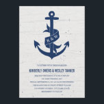 Rustic Anchor Wedding Invitation / marine Kaart<br><div class="desc">Navy gekleurd krijtbord stijl anker,  op een gebroken witte houten look achtergrond. Een lint op het anker kan worden aangepast met de initialen van het gelukkige paar. Perfect voor een nautisch thema bruiloft!</div>