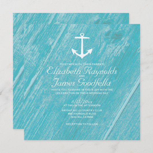 Rustic Anchor Wedding Invitations Kaart (Voorkant / Achterkant)
