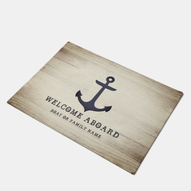 Rustic Anchor Welcome Aboard Grey Wood Nautical Deurmat (Schuin)