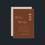 Rustic and Cream Calligraphy Photo Wedding Kaart<br><div class="desc">Nodig uw vrienden en geliefden uit voor een intieme bruiloft met deze eenvoudige minimale trouwuitnodiging in roest en crèmekleurcombinatie met een kalligrafische lettertype dat de namen van de bruid en bruid en de trouwdatums in vetgedrukte lettertypen markeert. Het kenmerkt ook een paar foto bij de rug.</div>