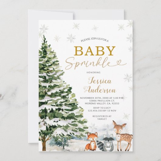 Rustic Animal Pine Trees Christmas Baby Sprinkle Kaart (Voorkant)