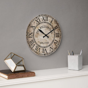 Rustic  Antiek Familienaam Roman Numeral Grote Klok