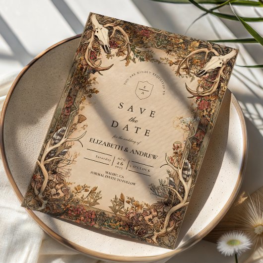 Rustic Antler Autumn Wedding Save The Date