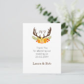 Rustic Antler Deer Floral Woodland Wedding Briefkaart (Staand voorkant)