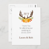 Rustic Antler Deer Floral Woodland Wedding Briefkaart (Voorkant / Achterkant)