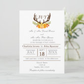 Rustic Antler Deer Floral Woodland Wedding Kaart (Staand voorkant)