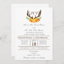 Rustic Antler Deer Floral Woodland Wedding Kaart