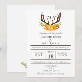 Rustic Antler Deer Floral Woodland Wedding Kaart