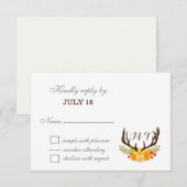 Rustic Antler Deer Floral Woodland Wedding RSVP Kaartje (Voorkant / Achterkant)