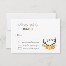 Rustic Antler Deer Floral Woodland Wedding RSVP Kaartje