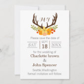 Rustic Antler Deer Floral Woodland Wedding Save The Date (Voorkant)