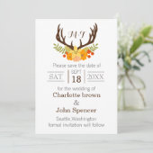 Rustic Antler Deer Floral Woodland Wedding Save The Date (Staand voorkant)