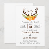Rustic Antler Deer Floral Woodland Wedding Save The Date (Voorkant / Achterkant)
