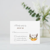 Rustic Antler Deer Floral Woodland Wedding Uitnodiging Briefkaart (Staand voorkant)