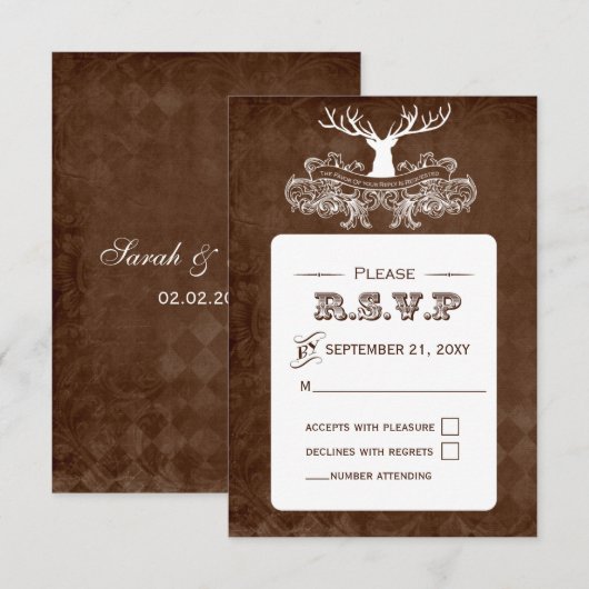 Rustic Antler, Deer Winter Woodland rsvp 3.5 x 5 (Voorkant / Achterkant)