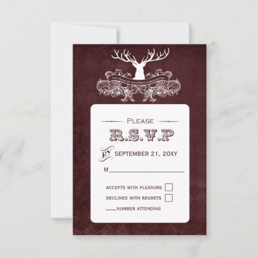 Rustic Antler Deer Winter Woodland Wedding RSVP Kaartje (Voorkant)
