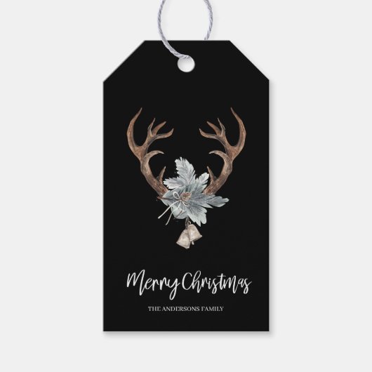 Rustic Antler & Foliage Christmas Cadeaulabel (Voorkant)