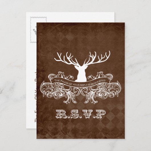 Rustic Antler, Herten Winter Woodland RSVP Uitnodiging Briefkaart (Voorkant / Achterkant)