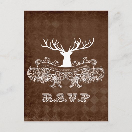 Rustic Antler, Herten Winter Woodland RSVP Uitnodiging Briefkaart (Voorkant)