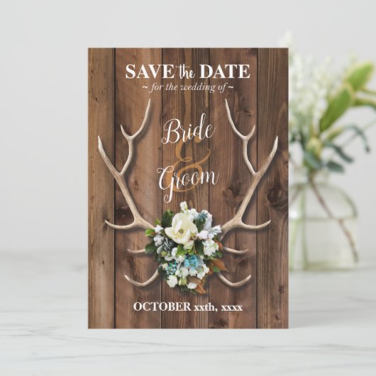 Rustic Antler met Magnolia sla de datumkaart op Kaart (Staand voorkant)