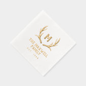 Rustic Antler Monogram familienaam vastgesteld Folie Servetten (Rechts)