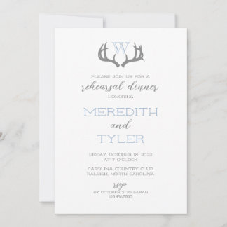 Rustic Antler Monogram Rehearsal Diner Uitnodiging