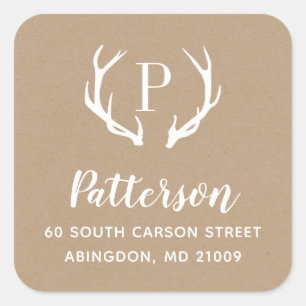 Rustic Antler Monogram Return Address Label