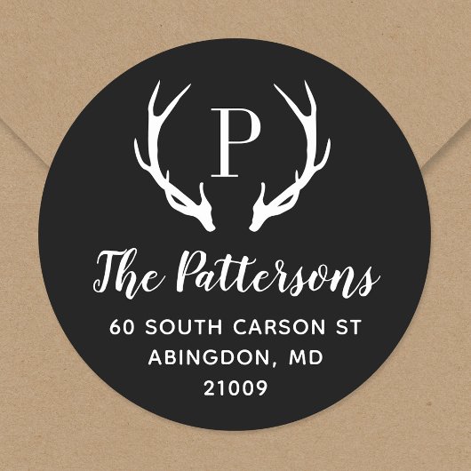 Rustic Antler Monogram Return Address Label