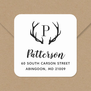 Rustic Antler Monogram Return Address Label