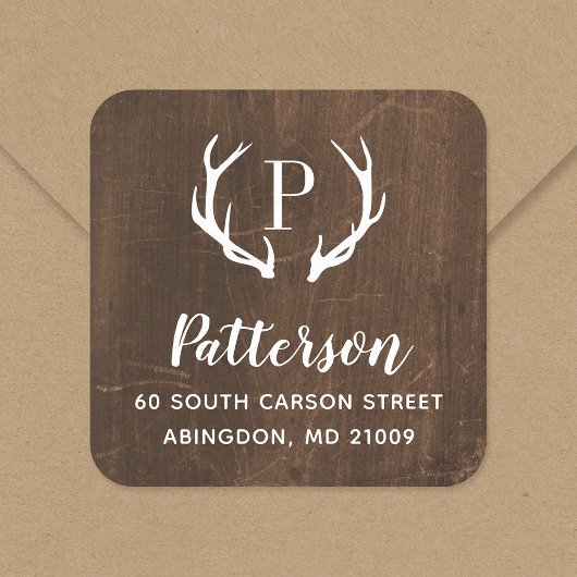 Rustic Antler Monogram Return Address Label
