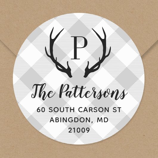 Rustic Antler Monogram Return Address Label