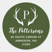 Rustic Antler Monogram Return Address Label (Voorkant)