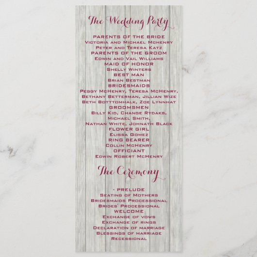 Rustic Antler-programma voor floraalhout Programmakaart (Achterkant)