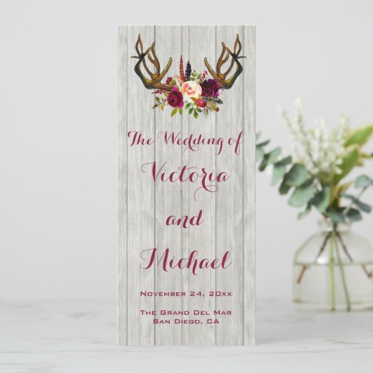 Rustic Antler-programma voor floraalhout Programmakaart (Staand voorkant)