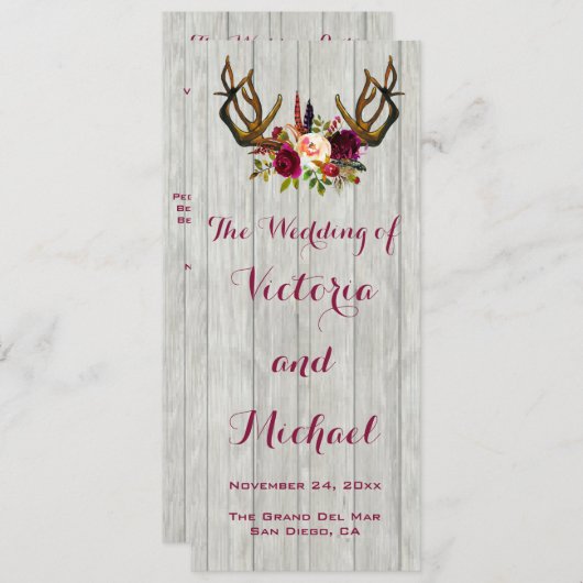 Rustic Antler-programma voor floraalhout Programmakaart (Voorkant / Achterkant)