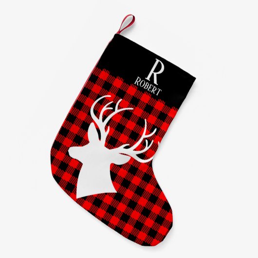 Rustic Antler Red Buffalo Betaald monogram Kleine Kerstsok (Voorkant (Hangend))