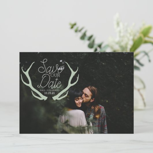 Rustic Antler slaat de datum op Save The Date (Staand voorkant)