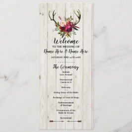 Rustic Antler Wood Flowers Floral Wedding Programm Programmakaart