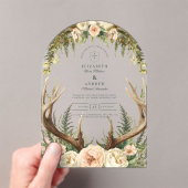 Rustic Antler Woodland Floral Wedding Acryl Uitnodigingen (Insitu (Draagbaar))