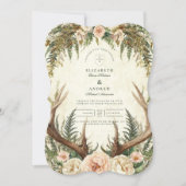 Rustic Antler Woodland Floral Wedding Kaart (Voorkant)