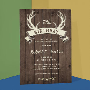 Rustic Antlers Banner Barnwood Male's Birthday Kaart